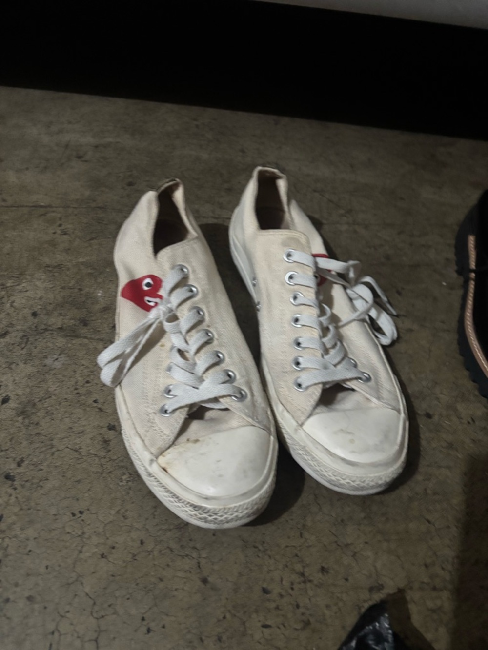 Vans Cream Canvas Low-Top Sneakers with Red Logo